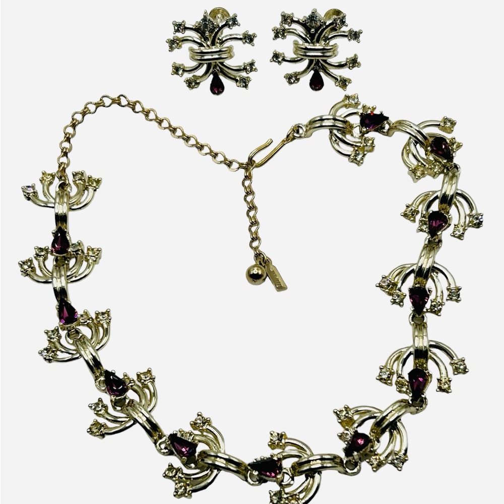 Rare Vintage Duane Purple Rhinestone Necklace Earring Set - Picture 12 of 14